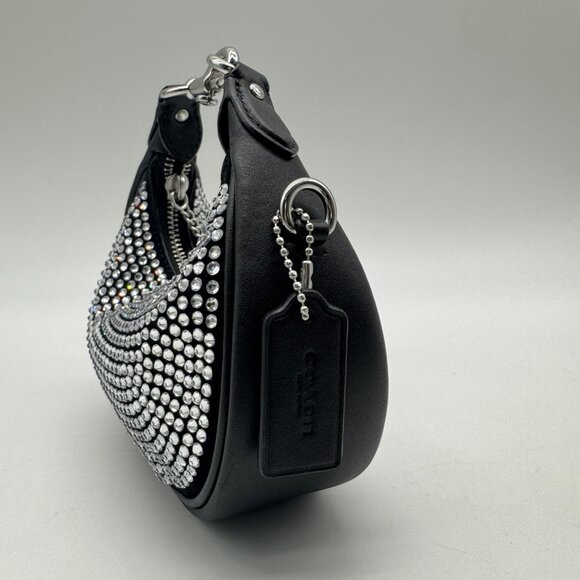 COACH Jonie crystals top handle clutch mini crossbody bag -Silver /Black - Picture 12 of 17